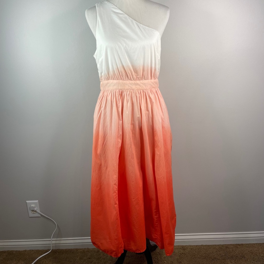 Boden NWT Ora Ombre One Shoulder Midi Dress Orange White Dip Dye Womens 6 cotton - Picture 4 of 14